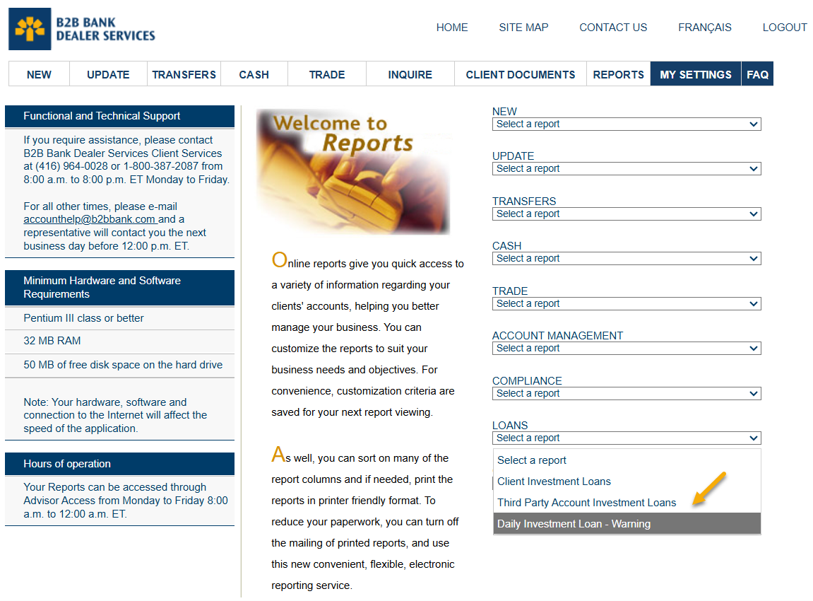 FAQ - Reports - Daily Investment Loan Warning